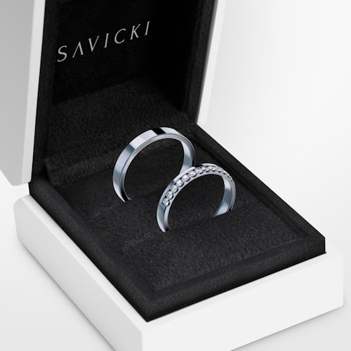 Obrączki Dream: białe złoto, diamenty laboratoryjne, płaskie, 3 mm